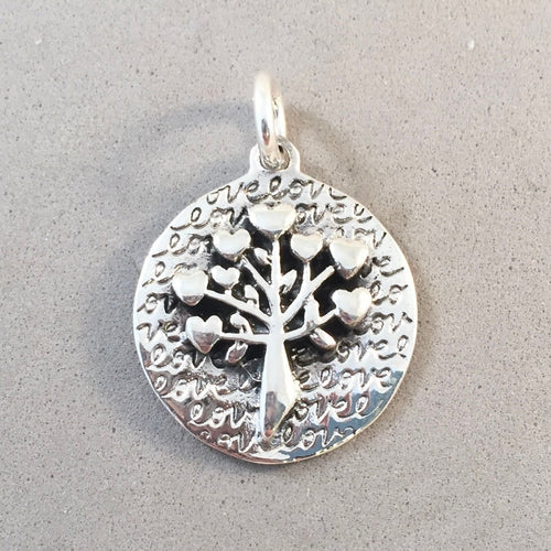 Sale! FAMILY HEARTS TREE .925 Sterling Silver Charm Pendant Inspirational Sayings Words Love HL101