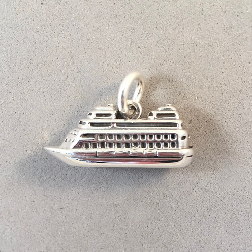 CRUISE SHIP .925 Sterling Silver 3-D Charm Pendant Boat Ocean Liner Alaska Caribbean Cruising NT23