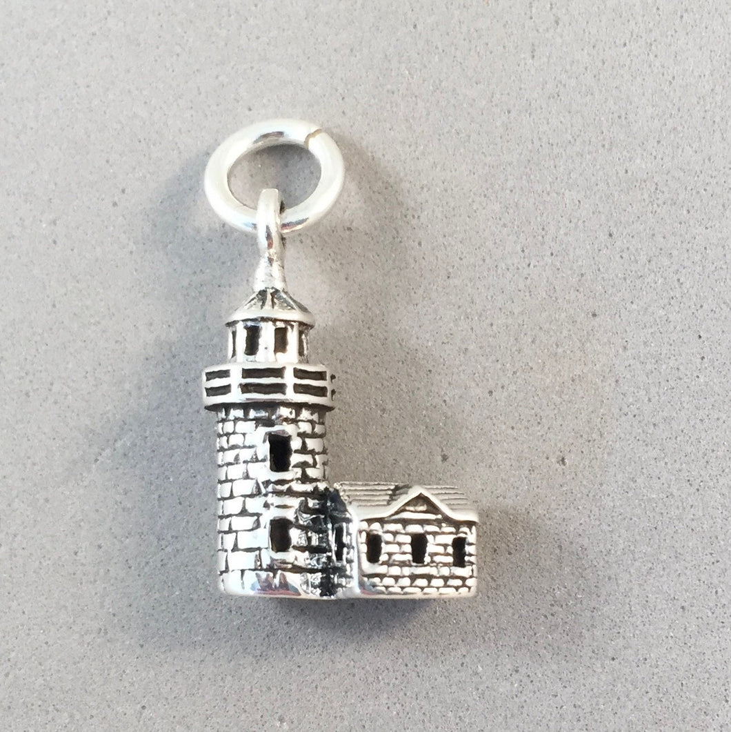 BASS HARBOR HEAD Lighthouse .925 Sterling Silver Charm Pendant Souvenir Acadia National Park Maine PM66