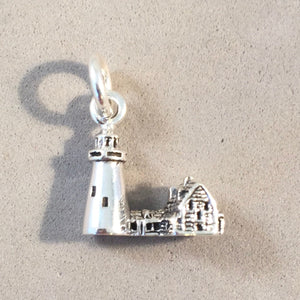 PEMAQUID POINT Lighthouse Small .925 Sterling Silver Charm Pendant Souvenir Maine TU57