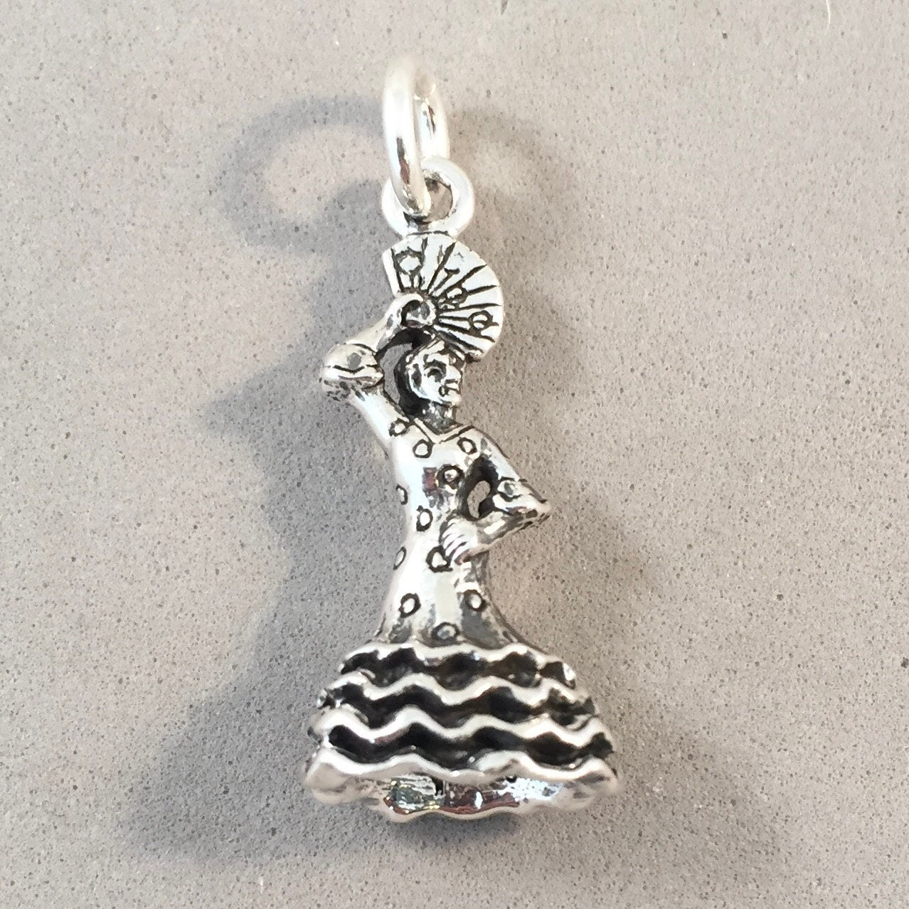 FLAMENCO DANCER 3-D .925 Sterling Silver Charm Pendant Andalusia