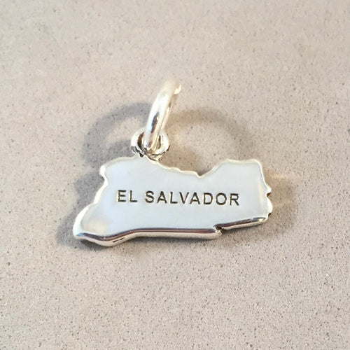EL SALVADOR MAP .925 Sterling Silver Charm Pendant San Salvador Santa Ana Tazumal South America Country Souvenir CT18-EL