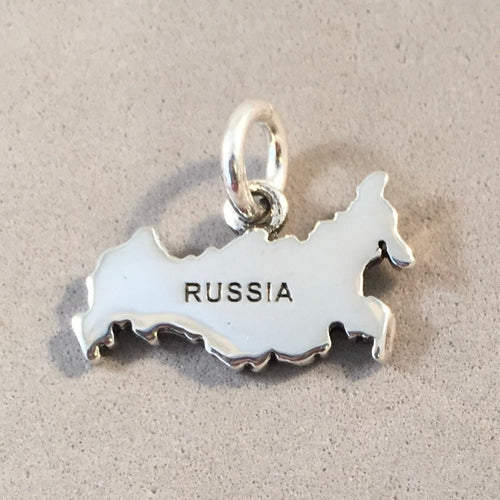 RUSSIA MAP .925 Sterling Silver Charm Pendant Country Moscow Saint Petersburg Souvenir CT18-RU