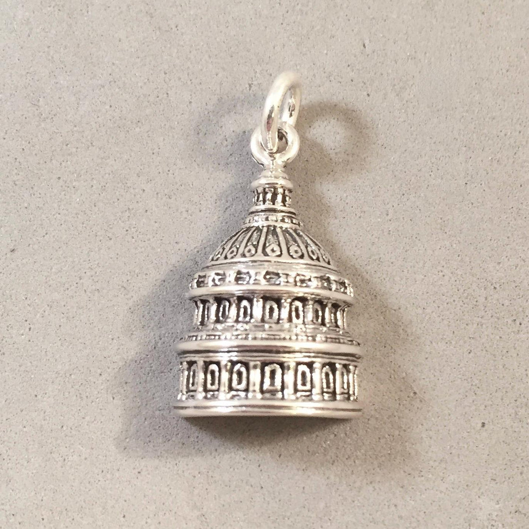 CAPITAL DOME .925 Sterling Silver 3-D Charm Pendant Landmark United States Washington DC Government Travel TY21