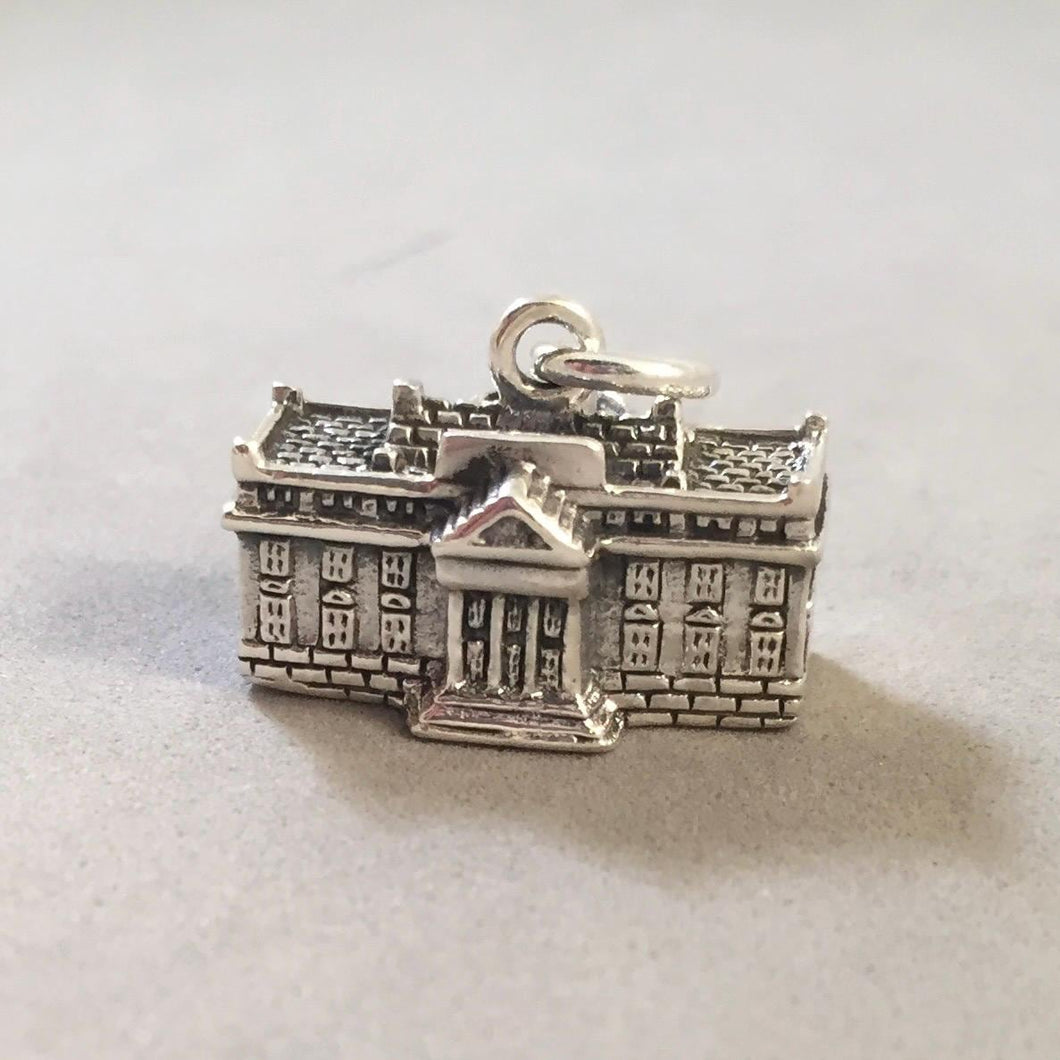 WHITE HOUSE Detailed .925 Sterling Silver 3-D Charm Pendant Landmark Washington DC Government President Residence Travel TY20