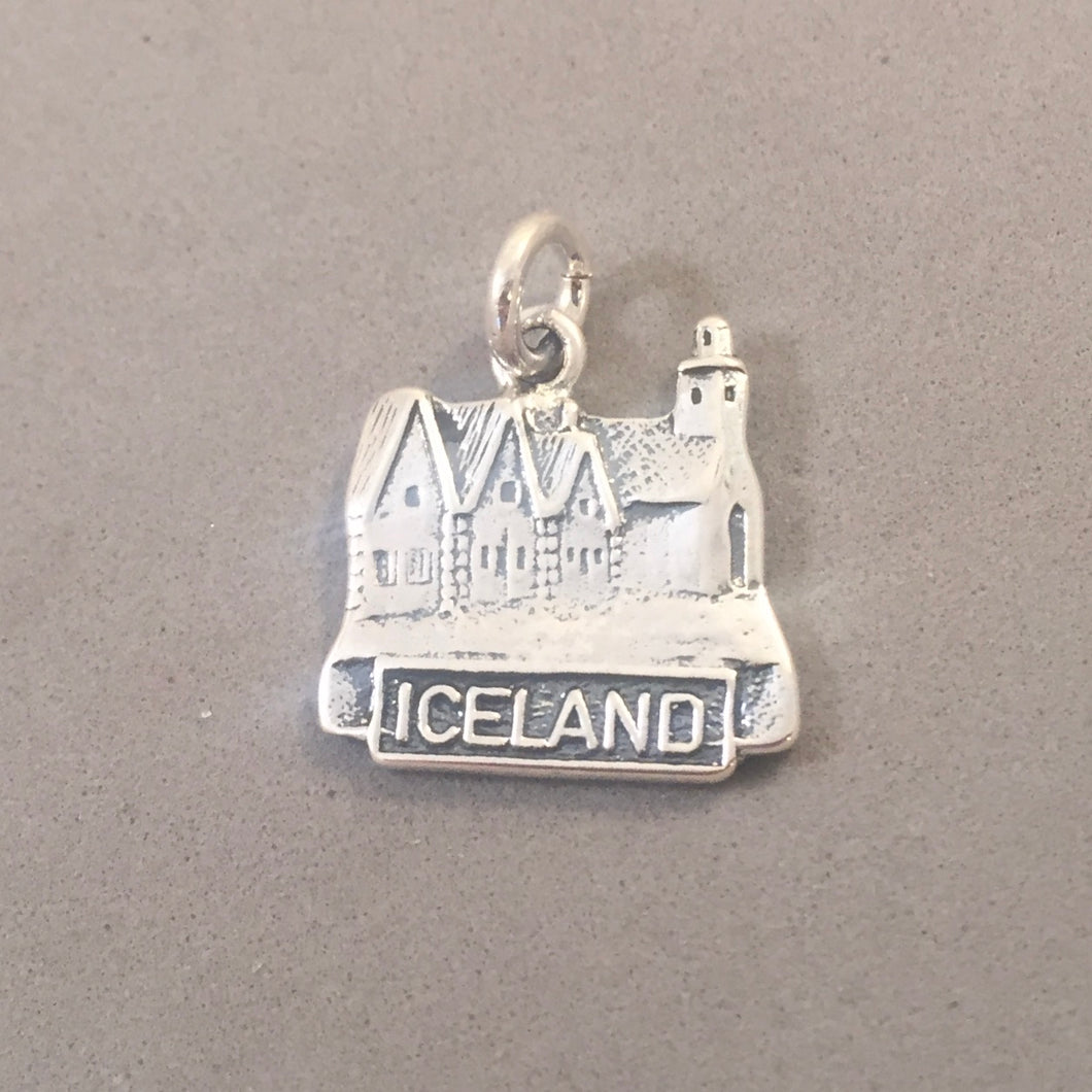 ICELAND .925 Sterling Silver Charm Pendant Reykjavik Village TN06