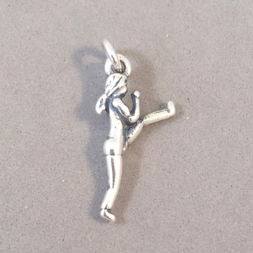 KICK BOXER .925 Sterling Silver3-D Charm Pendant Kickboxing Karate Martial Arts Judo Body Combat sp19