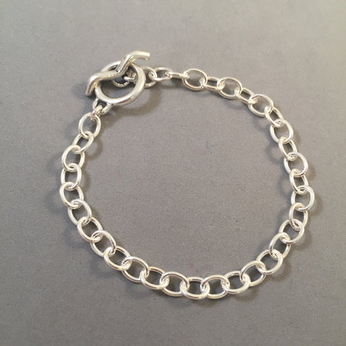 CHARM BRACELET Medium Oval Toggle Clasp .925 Sterling Silver Clasp Starter 5x7 mm Loop Link 7
