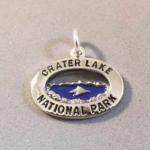 CRATER LAKE Enamel .925 Sterling Silver Charm Pendant Oregon National Park NP73E