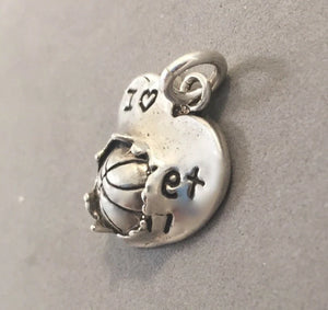 Sale! I LOVE BASKETBALL .925 Sterling Silver Charm Pendant Heart SL31J