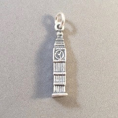 BIG BEN .925 Sterling Silver 3-D Charm Pendant London Westminster Palace Clock Tower tb01
