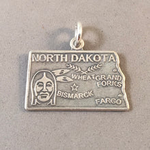 Load image into Gallery viewer, Sale! NORTH DAKOTA .925 Sterling Silver State Map Charm Travel Bismarck Grand Forks Fargo STND