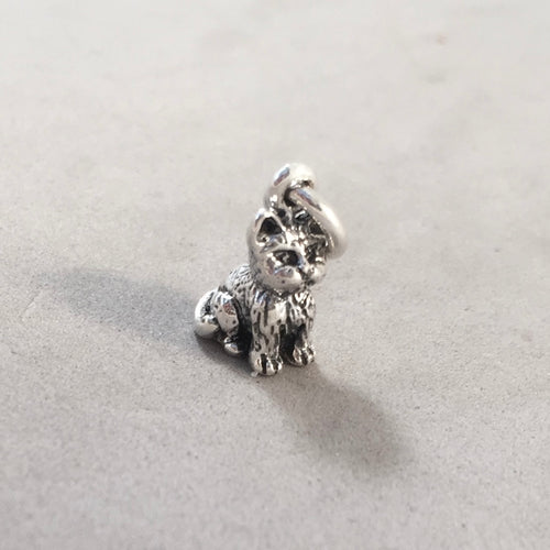 SITTING CAT .925 Sterling Silver 3-D Charm Pendant Small Detailed Kitten Kitty Pet Cute Little an67