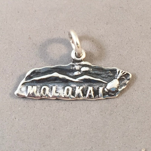 MOLOKAI .925 Sterling Silver MAP Charm Pendant Hawaii Hawaiian Island Kaunakakai Kalaupapa TH01