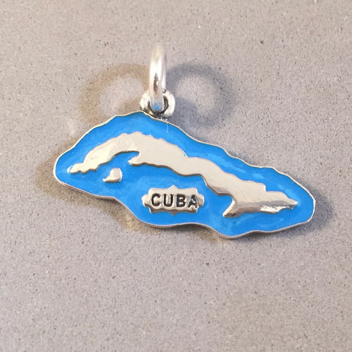 CUBA MAP .925 Sterling Silver Enamel Charm Pendant Havana Country Souvenir ct18-cu