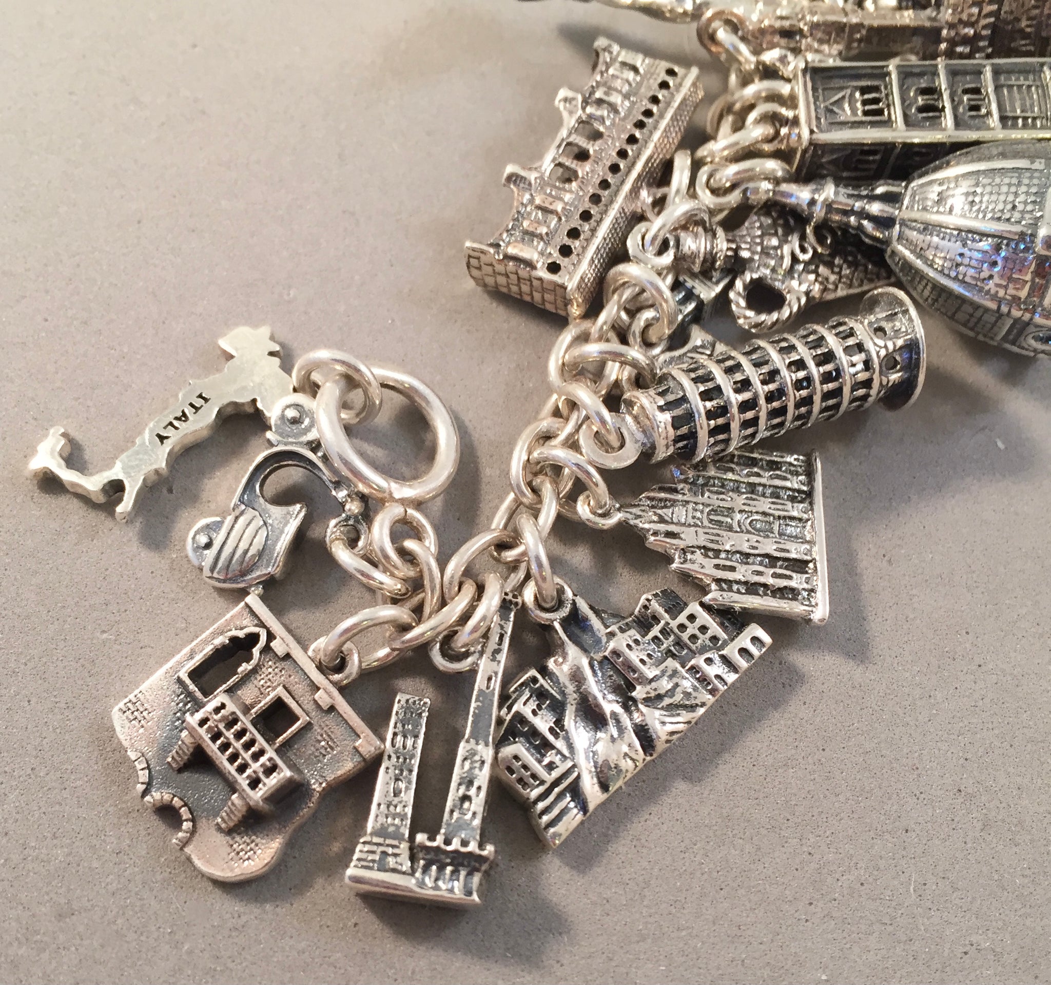All Things Italy .925 Sterling Silver Travel Souvenir Charm Bracelet Rome Florence Venice and More!