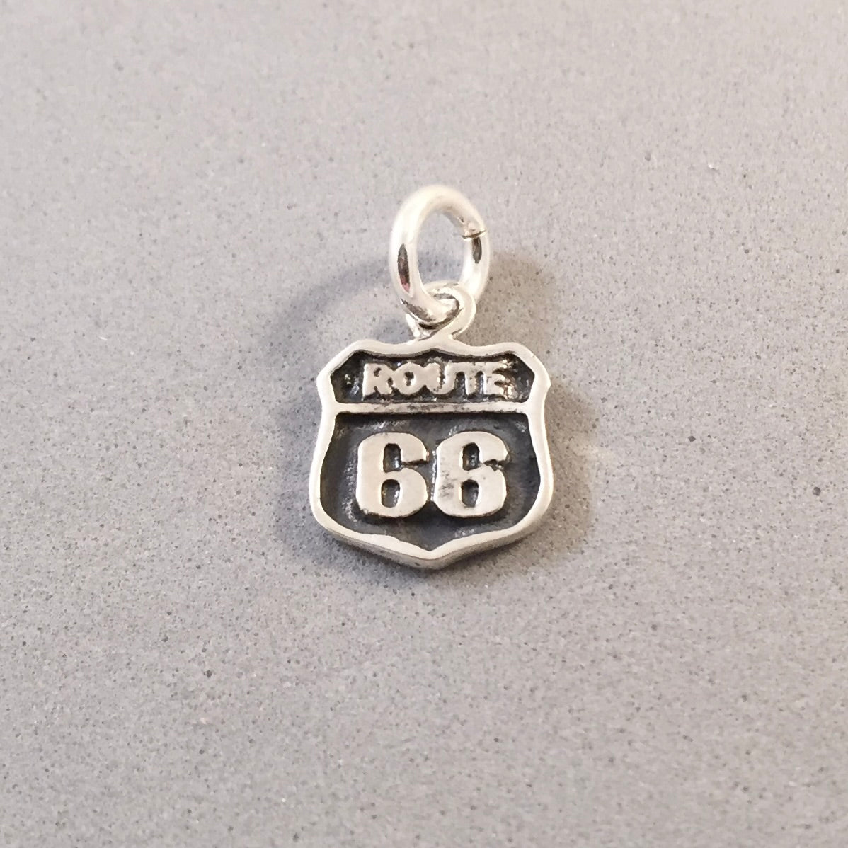ROUTE 66 SIGN .925 Sterling Silver 3-D Charm Pendant Highway Get