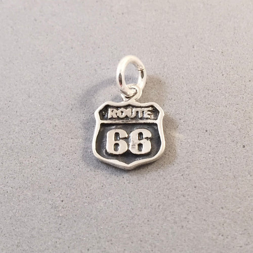 ROUTE 66 SIGN .925 Sterling Silver 3-D Charm Pendant Highway Get Your Kicks Road Trip Car tw04
