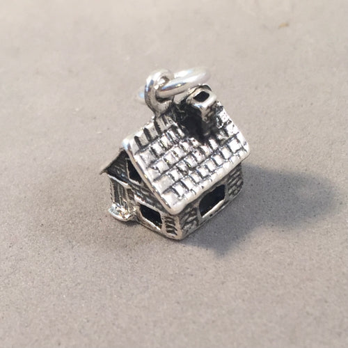 CABIN .925 Sterling Silver Small 3-D Charm Pendant Home Sweet Home Cottage Country Realtor hm25