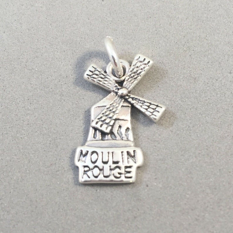 PARIS CABARET .925 Sterling Silver Charm Pendant France Windmill Moulin Rouge Souvenir New tf24