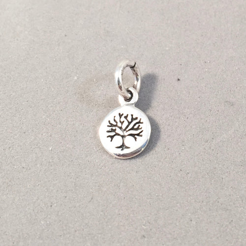 Sale! TINY TREE ROUND .925 Sterling Silver Charm Small Disc Medallion Garden Tree of Life Little GA133