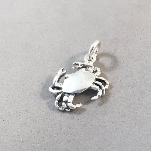 CRAB .925 Sterling Silver Small 3-D Charm Pendant Dungeness Rock Blue Shellfish Cancer nt13