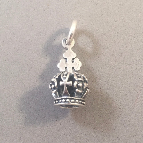 Sale! CROWN w CROSS & ANKHS .925 Serling Silver 3-D Charm Pendant Queen King Princess Royalty DU1008