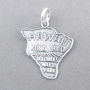 VOLCANOS National Park Hawaii .925 Sterling Silver MAP Charm Pendant Big Island Kona Hilo pm30