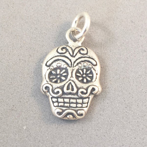 SUGAR SKULL .925 Sterling Silver Charm Pendant Mexico Day Dead Dia Muertos Calavera TM05