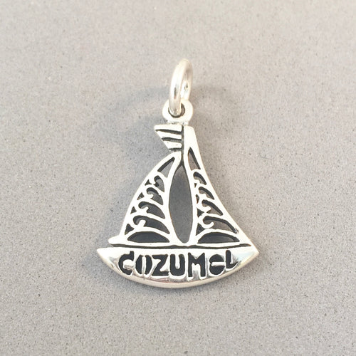 COZUMEL SAILBOAT .925 Sterling Silver Charm Pendant Mexico Boat Caribbean Cancun Travel  tm24