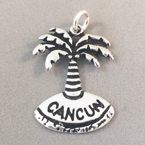 CANCUN Palm Tree .925 Sterling Silver Charm Pendant Mexico Caribbean Travel  Beach tm09