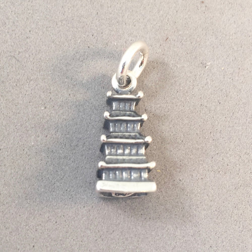 PAGODA .925 Sterling SilveR 3-D Charm Pendant Asian Chinese Japan Tiered Temple Shrine ta01