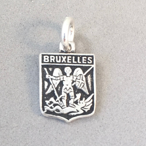 BRUXELLES .925 Sterling Silver Charm Pendant Brussels Belgium Travel Shield Coat of Arms td07