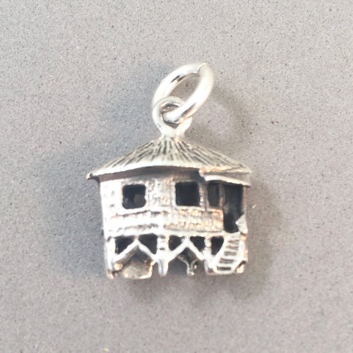 WATER BUNGALOW 3-D .925 Sterling Silver Charm Pendant Caribbean Bocas Fiji Bora Bora tr12