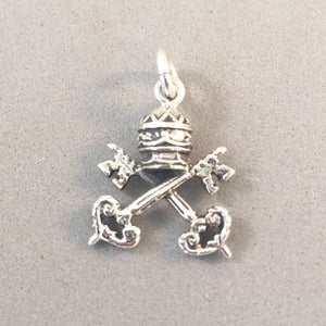 VATICAN CITY Coat of Arms .925 Sterling Silver Charm Pendant Rome Italy Pope Keys Cardinal TI41