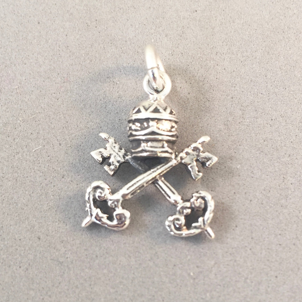 VATICAN CITY Coat of Arms .925 Sterling Silver Charm Pendant Rome Italy Pope Keys Cardinal TI41