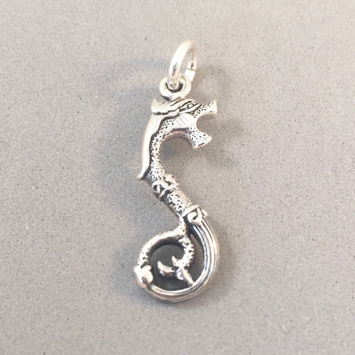SEA SERPENT .925 3-D Sterling Silver Charm Pendant Dragon Serpent Fantasy Loch Ness Nessie my16