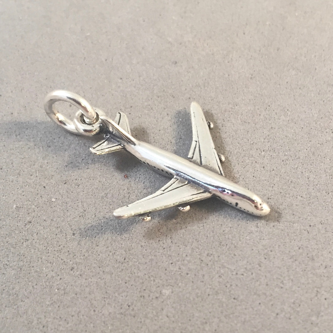 Passenger AIRPLANE .925 Sterling Silver 3-D Charm Pendant Jet Airliner Plane  vh01