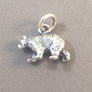 BLACK BEAR .925 Sterling Silver 3-D Charm Pendant Grizzly Brown Cub Figural Animal an25