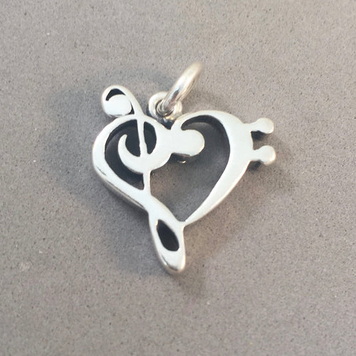 Sale!  BASS Clef & TREBLE Clef HEART .925 Sterling Silver 3-D Charm Pendant Sheet Love Music HB101