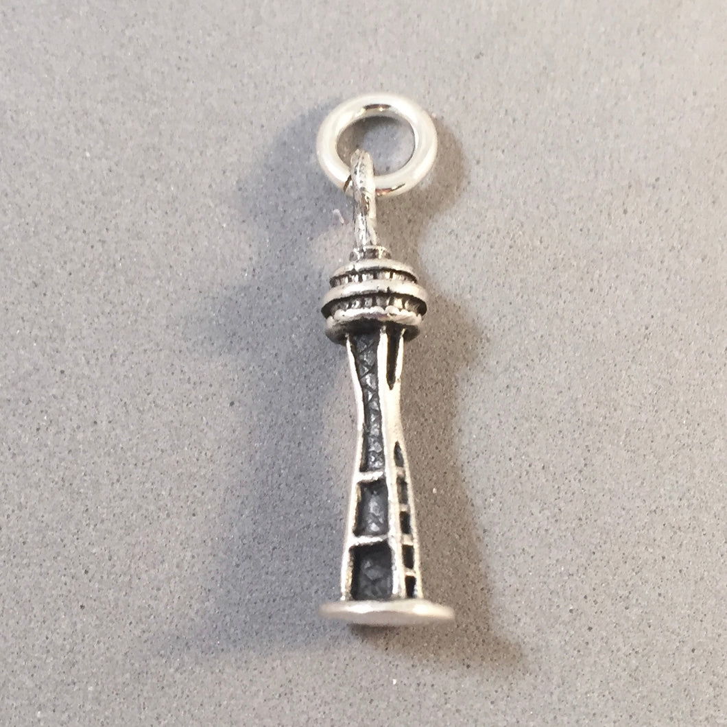 SPACE NEEDLE .925 Sterling Silver 3-D Charm Pendant Seattle WA Travel Northwest Landmark  NW01