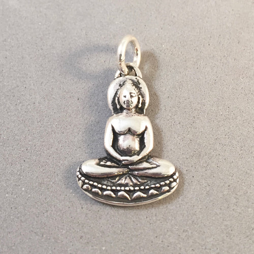 MEDITATION POSE .925 Sterling Silver Charm Pendant Buddha Temple Thailand Japan Asia Buddhism fa20