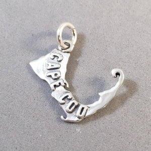 CAPE COD Map .925 Sterling Silver Charm Pendant Massachusetts  Tourist Travel tu06