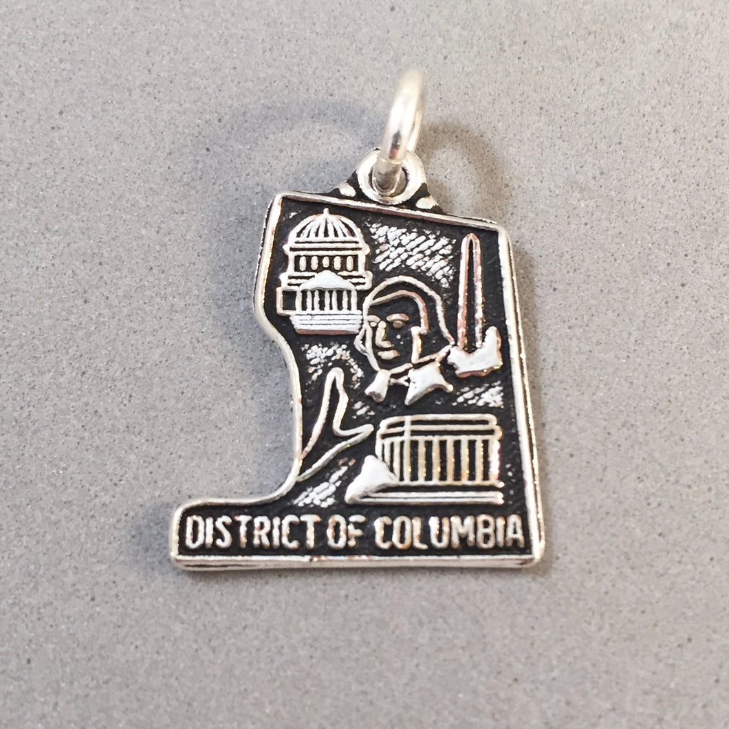 DISTRICT OF COLUMBIA MAP .925 Sterling Silver Charm Pendant White House Capital DC TY16