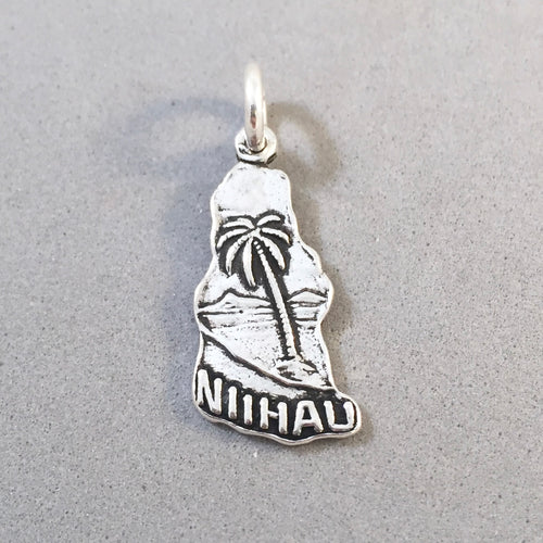 NIIHUA .925 Sterling Silver MAP Charm Pendant Hawaii Hawaiian Island Ni'ihau TH07