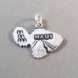 MAUI .925 Sterling Silver MAP Charm Pendant Hawaiian Island Haleakala Kihei Lahaina TH12