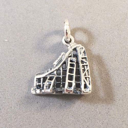 ROLLER COASTER .925 Sterling Silver 3-D Charm Pendant Amusement Theme Park Ride Six Flags hb13