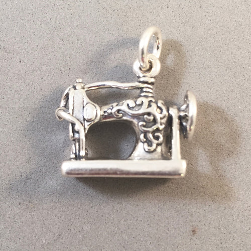 DETAILED SEWING MACHINE .925 Sterling Silver 3-D Charm Pendant Antique Vintage Style ew hb17