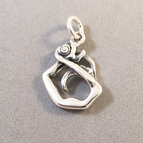 YOGA GIRL in Bow Pose .925 Sterling Silver 3-D Charm Pendant Position Namaste Gym Sports  sp03