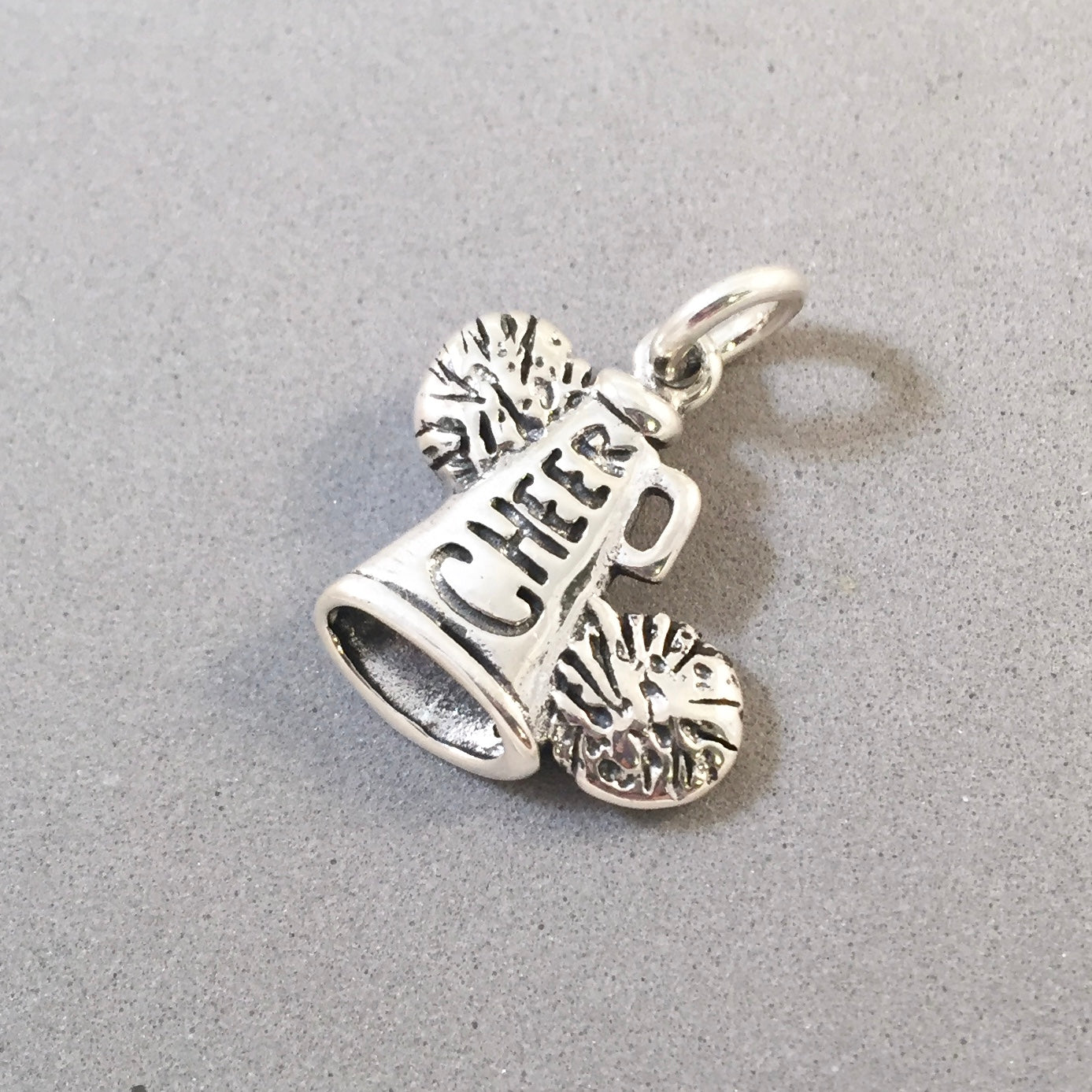 Cheerleading Megaphone with Pom Poms Charm Sterling Silver Cheerleading Megaphone with Pom Poms Charm Sterling Silver